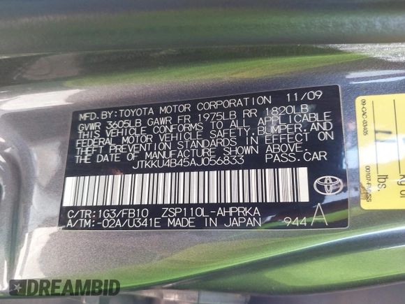2010 Scion xD z VIN JTKKU4B45AJ056833, wystawiony jako IAAI lot #42450316 z przebiegiem 273 828 mil mil oraz . Historia ofert i sprzedaży dostępna na DreamBid. Obrazek 9.