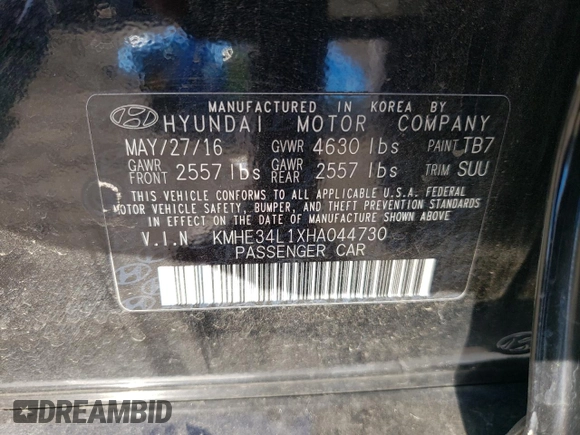 2017 Hyundai Sonata Hybrid Limited with VIN KMHE34L1XHA044730, listed as a Copart auction lot 65880933 with 73,182 mi miles. Bid and sale history available at carsss.com. Image 13.