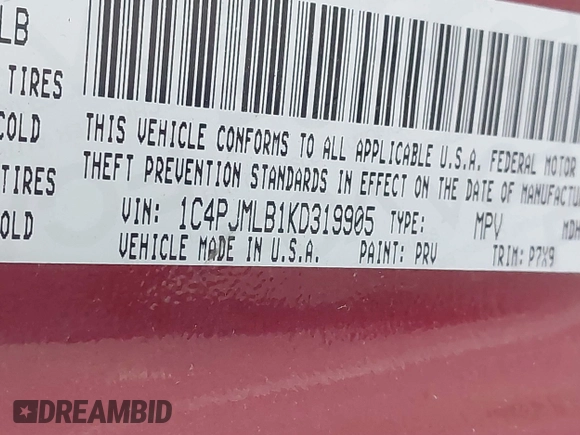 2019 Jeep Cherokee Latitude Plus with VIN 1C4PJMLB1KD319905, listed as a IAAI auction lot 41143311 with 98,694 mi miles. Bid and sale history available at carsss.com. Image 9.