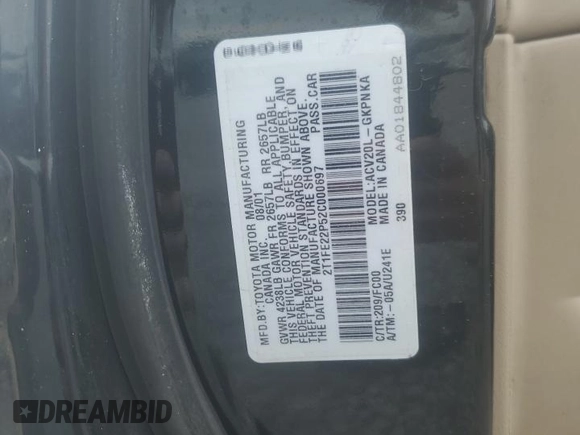 2002 Toyota Solara SE z VIN 2T1FE22P52C000697, wystawiony jako Copart lot #54598225 z przebiegiem 80 113 mil mil oraz Szkoda całkowita • Salvage title. Historia ofert i sprzedaży dostępna na DreamBid. Obrazek 12.