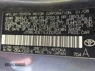 2009 Toyota Corolla с VIN JTDBL40E19J000924, выставлен на аукционе IAAI как лот 42073024 с пробегом 183 795 миль миль и . История ставок и продаж доступна на DreamBid. Изображение 9.