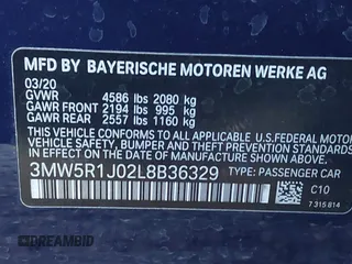2020 BMW 3 Series 330i with VIN 3MW5R1J02L8B36329, listed as a IAAI auction lot 41796964 with 43,718 mi miles. Bid and sale history available at carsss.com. Image 9.