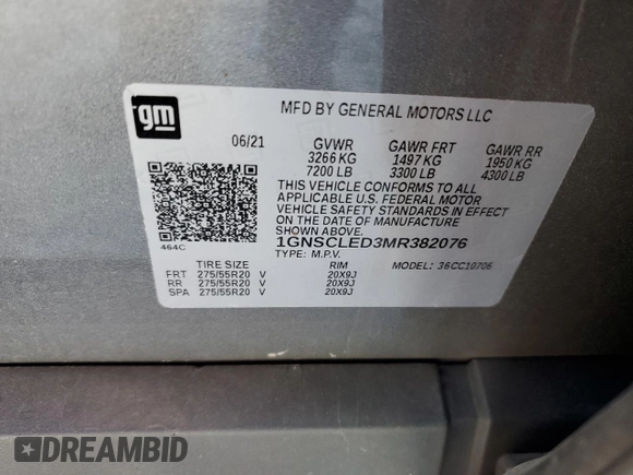 2021 Chevrolet Tahoe Commercial with VIN 1GNSCLED3MR382076, listed as a Copart auction lot 48526775 with 45,306 mi miles and Salvage title. Bid and sale history available at DreamBid. Image 12.