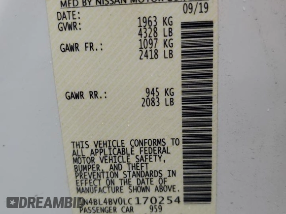 2020 Nissan Altima S z VIN 1N4BL4BV0LC170254, wystawiony jako Copart lot #56779145 z przebiegiem 99 521 mil mil oraz Szkoda całkowita • Salvage title. Historia ofert i sprzedaży dostępna na DreamBid. Obrazek 12.