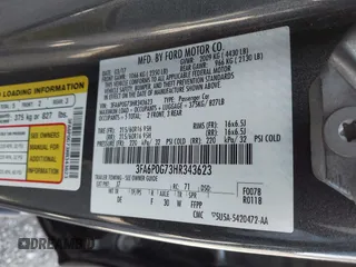 2017 Ford Fusion S with VIN 3FA6P0G73HR343623, listed as a IAAI auction lot 41957903 with 100,544 mi miles. Bid and sale history available at carsss.com. Image 9.