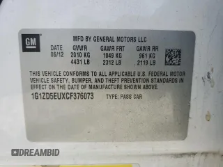 2012 Chevrolet Malibu 2LT with VIN 1G1ZD5EUXCF376073, listed as a Copart auction lot 54175775 with 153,408 mi miles and Salvage Title. Bid and sale history available at DreamBid. Image 13.