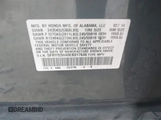 2014 Acura MDX Tech Pkg with VIN 5FRYD3H40EB017646, listed as a IAAI auction lot 41483117 with 123,667 mi miles. Bid and sale history available at carsss.com. Image 9.