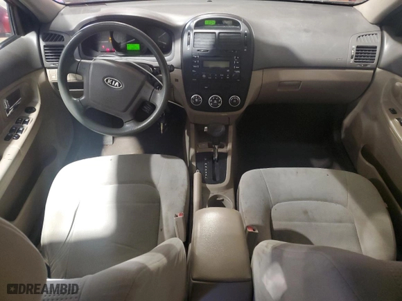 2009 Kia Spectra EX with VIN KNAFE222895666204, listed as a Copart auction lot 43990825 with 138075 miles and Salvage Title. Bid and sale history available at carsss.com. Image 8.