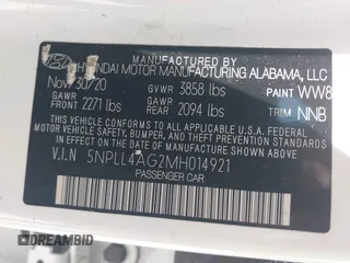 2021 Hyundai Elantra SE z VIN 5NPLL4AG2MH014921, wystawiony jako IAAI lot #42365261 z przebiegiem 263 944 mil mil oraz . Historia ofert i sprzedaży dostępna na DreamBid. Obrazek 9.