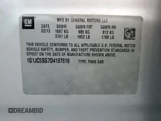 2013 Chevrolet Sonic LT with VIN 1G1JC5SG7D4187618, listed as a Copart auction lot 51382645 with 100,047 mi miles and Salvage Title. Bid and sale history available at carsss.com. Image 14.