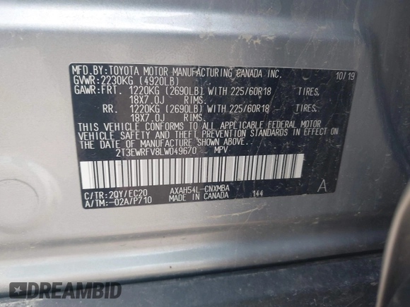 2020 Toyota RAV4 Hybrid XSE с VIN 2T3EWRFV8LW049670, выставлен на аукционе IAAI как лот 42432158 с пробегом 144 118 миль миль и . История ставок и продаж доступна на DreamBid. Изображение 9.