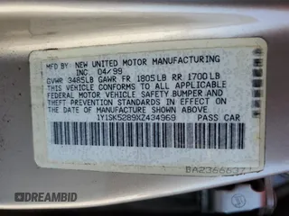 1999 Chevrolet Prizm z VIN 1Y1SK5289XZ434969, wystawiony jako Copart lot #46578035 z przebiegiem 152 842 mil mil oraz Szkoda całkowita • Salvage title. Historia ofert i sprzedaży dostępna na DreamBid. Obrazek 12.