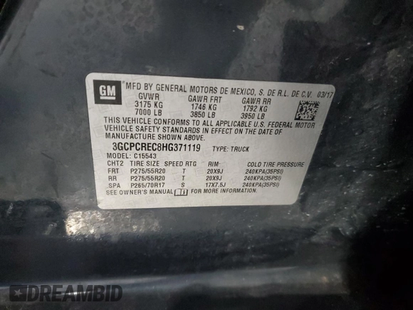 2017 Chevrolet Silverado 1500 LT with VIN 3GCPCREC8HG371119, listed as a Copart auction lot 41674115 with 112,727 mi miles and Clean Title. Bid and sale history available at carsss.com. Image 12.