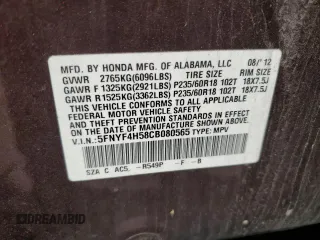 2012 Honda Pilot EX-L z VIN 5FNYF4H58CB080565, wystawiony jako Copart lot #54896635 z przebiegiem 203 725 mil mil oraz Szkoda całkowita • Salvage title. Historia ofert i sprzedaży dostępna na DreamBid. Obrazek 13.