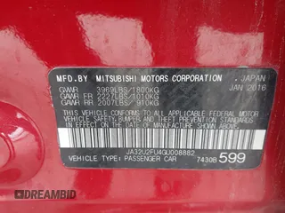 2016 Mitsubishi Lancer ES with VIN JA32U2FU4GU008882, listed as a IAAI auction lot 41600017 with 134,772 mi miles. Bid and sale history available at carsss.com. Image 9.