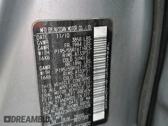 2011 Nissan Cube S z VIN JN8AZ2KR7BT203409, wystawiony jako Copart lot #57001145 z przebiegiem 127 446 mil mil oraz Tytuł czysty. Historia ofert i sprzedaży dostępna na DreamBid. Obrazek 13.