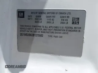 2011 Chevrolet Impala LT Fleet z VIN 2G1WG5EK2B1279982, wystawiony jako IAAI lot #42286046 z przebiegiem 187 193 mil mil oraz . Historia ofert i sprzedaży dostępna na DreamBid. Obrazek 9.
