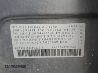 2008 Volkswagen Rabbit S with VIN WVWDB71K28W332616, listed as a Copart auction lot 45552265 with 184,135 mi miles and Salvage title. Bid and sale history available at DreamBid. Image 12.