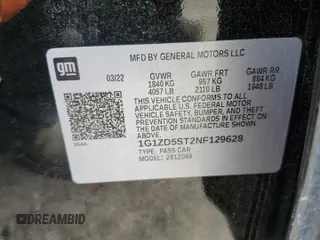 2022 Chevrolet Malibu LT with VIN 1G1ZD5ST2NF129628, listed as a Copart auction lot 51680035 with 65,294 mi miles and Salvage Title. Bid and sale history available at DreamBid. Image 13.