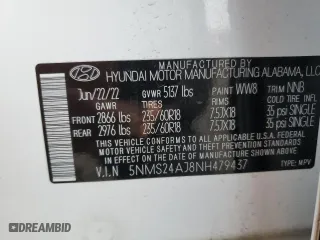 2022 Hyundai Santa Fe SEL with VIN 5NMS24AJ8NH479437, listed as a Copart auction lot 45712315 with 35,854 mi miles and Salvage Title. Bid and sale history available at carsss.com. Image 14.
