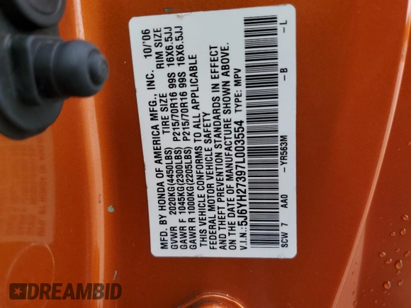 2007 Honda Element with VIN 5J6YH27397L003554, listed as a Copart auction lot 75459714 with 195,762 mi miles and Salvage Title. Bid and sale history available at DreamBid. Image 13.