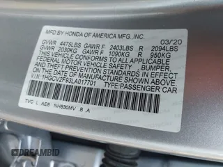 2020 Honda Accord Touring z VIN 1HGCV2F93LA017701, wystawiony jako IAAI lot #42383938 z przebiegiem 40 945 mil mil oraz . Historia ofert i sprzedaży dostępna na DreamBid. Obrazek 9.