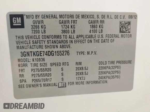 2013 Chevrolet Avalanche LTZ z VIN 3GNTKGE74DG155276, wystawiony jako IAAI lot #42346808 z przebiegiem Nie podano mil oraz . Historia ofert i sprzedaży dostępna na DreamBid. Obrazek 9.