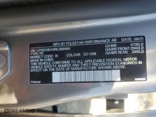 2022 Polestar 2 with VIN LPSED3KA0NL058464, listed as a Copart auction lot 88552515 with 41,217 mi miles and Salvage Title. Bid and sale history available at carsss.com. Image 12.