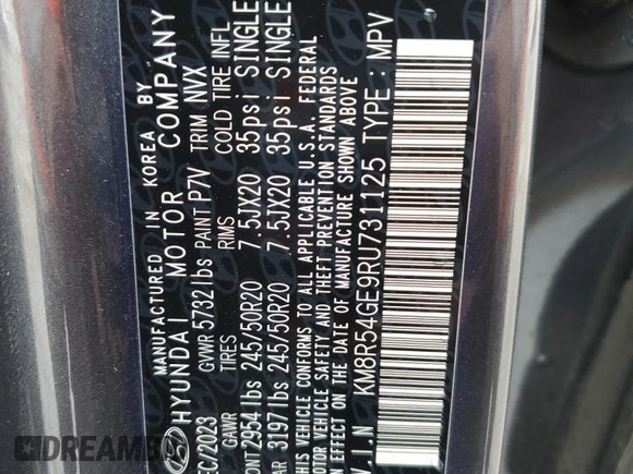2024 Hyundai Palisade Limited z VIN KM8R54GE9RU731125, wystawiony jako Copart lot #43261325 z przebiegiem 4 929 mil mil oraz Szkoda całkowita • Salvage title. Historia ofert i sprzedaży dostępna na DreamBid. Obrazek 16.