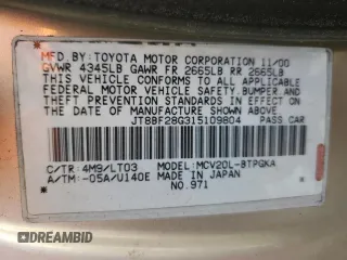 2001 Lexus ES 300 with VIN JT8BF28G315109804, listed as a Copart auction lot 52262725 with 148,231 mi miles and Salvage Title. Bid and sale history available at carsss.com. Image 12.