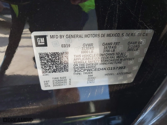 2019 Chevrolet Silverado 1500 LT with VIN 3GCPWCED4KG157393, listed as a IAAI auction lot 41363716 with 91,021 mi miles. Bid and sale history available at carsss.com. Image 9.