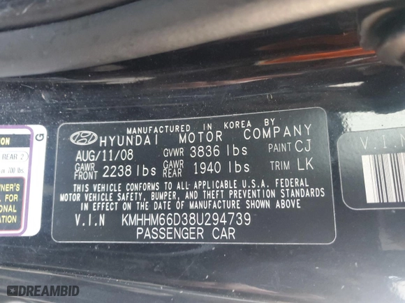 2008 Hyundai Tiburon GS with VIN KMHHM66D38U294739, listed as a Copart auction lot 82138854 with 170,361 mi miles and Clean Title. Bid and sale history available at carsss.com. Image 12.