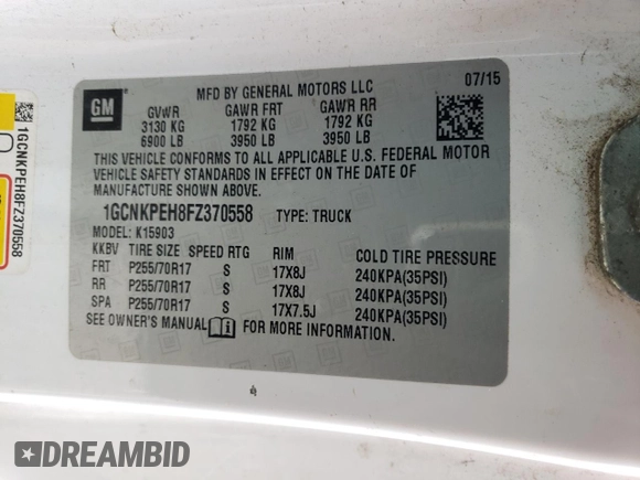 2015 Chevrolet Silverado 1500 Work Truck with VIN 1GCNKPEH8FZ370558, listed as a Copart auction lot 88451665 with 175,603 mi miles and Salvage Title. Bid and sale history available at carsss.com. Image 12.