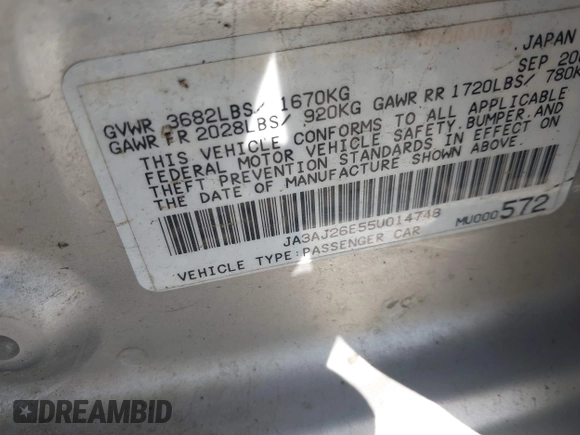 2005 Mitsubishi Lancer ES с VIN JA3AJ26E55U014748, выставлен на аукционе IAAI как лот 41935566 с пробегом 255 336 миль миль и . История ставок и продаж доступна на DreamBid. Изображение 9.