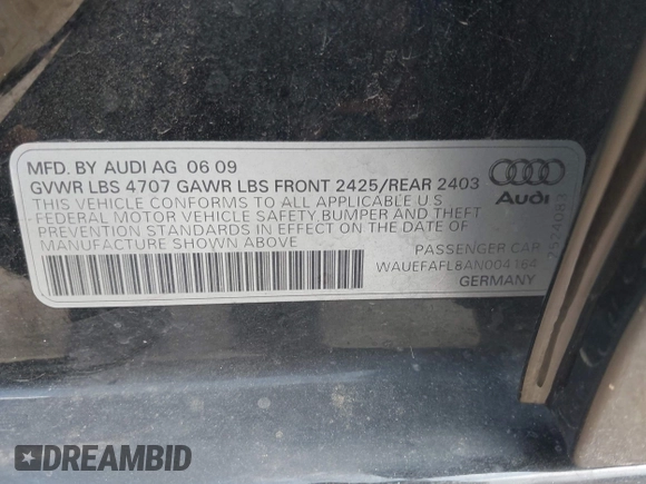 2010 Audi A4 Premium Plus z VIN WAUEFAFL8AN004164, wystawiony jako IAAI lot #42301749 z przebiegiem 177 676 mil mil oraz . Historia ofert i sprzedaży dostępna na DreamBid. Obrazek 9.