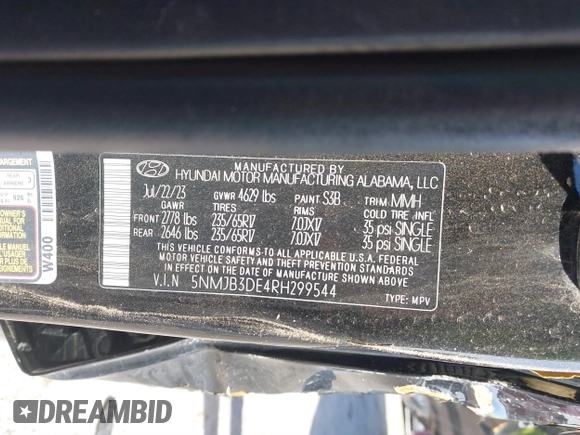 2024 Hyundai Tucson SEL with VIN 5NMJB3DE4RH299544, listed as a IAAI auction lot 41818475 with 37,698 mi miles. Bid and sale history available at carsss.com. Image 9.