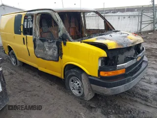 2019 Chevrolet Express Cargo Van with VIN 1GCWGAFP4K1236437, listed as a IAAI auction lot 41612506 with 1 mi miles. Bid and sale history available at carsss.com. Image 1.