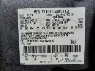 2013 Ford F-150 XL with VIN 1FTFX1ET7DFB25532, listed as a Copart auction lot 61369625 with 192,965 mi miles and Clean title. Bid and sale history available at DreamBid. Image 12.