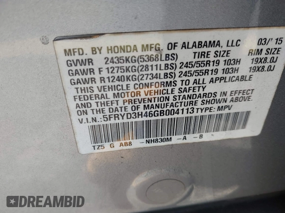 2016 Acura MDX w/Tech with VIN 5FRYD3H46GB004113, listed as a IAAI auction lot 41671704 with 141,476 mi miles. Bid and sale history available at carsss.com. Image 9.