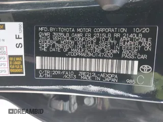 2021 Toyota Corolla L with VIN JTDDPMAE3MJ147430, listed as a IAAI auction lot 41954341 with 77,702 mi miles and . Bid and sale history available at DreamBid. Image 9.