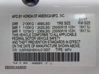 2017 Honda CR-V Touring with VIN 5J6RW2H9XHL013007, listed as a Copart auction lot 45664825 with 65,641 mi miles and Salvage Title. Bid and sale history available at carsss.com. Image 14.