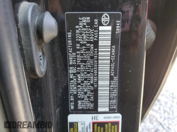 2009 Toyota Camry with VIN 4T1BE46K69U818344, listed as a Copart auction lot 54818155 with 170,623 mi miles and Salvage Title. Bid and sale history available at carsss.com. Image 12.