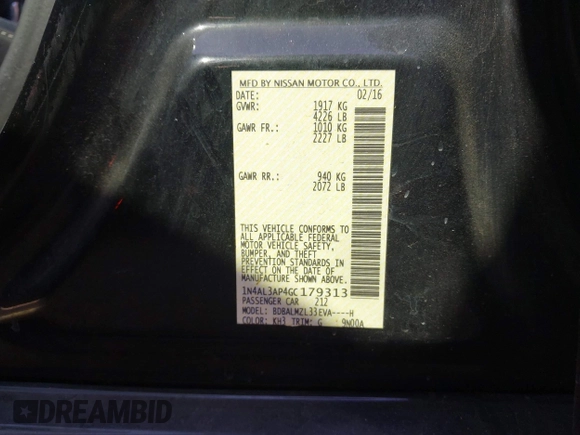 2016 Nissan Altima S with VIN 1N4AL3AP4GC179313, listed as a IAAI auction lot 41474600 with 97,929 mi miles and . Bid and sale history available at carsss.com. Image 9.