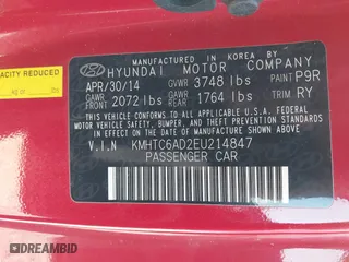 2014 Hyundai Veloster with VIN KMHTC6AD2EU214847, listed as a IAAI auction lot 42067728 with 77,421 mi miles. Bid and sale history available at carsss.com. Image 9.