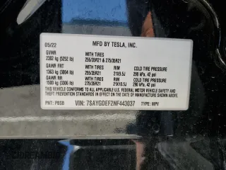 2022 Tesla Model Y Performance z VIN 7SAYGDEF2NF443037, wystawiony jako Copart lot #56870145 z przebiegiem 51 897 mil mil oraz Szkoda całkowita • Salvage title. Historia ofert i sprzedaży dostępna na DreamBid. Obrazek 14.