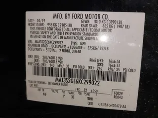 2019 Ford EcoSport SE with VIN MAJ3S2GE6KC299022, listed as a IAAI auction lot 41195650 with 77,949 mi miles and . Bid and sale history available at DreamBid. Image 9.