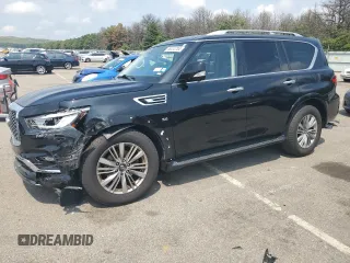 2020 Infiniti QX80 LUXE with VIN JN8AZ2NE5L9253877, listed as a Copart auction lot 65412734 with 53,987 mi miles and Salvage Title. Bid and sale history available at carsss.com. Image 1.