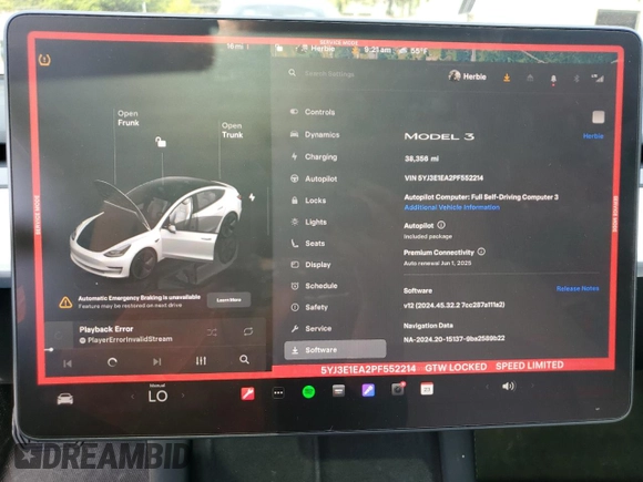 2023 Tesla Model 3 с VIN 5YJ3E1EA2PF552214, выставлен на аукционе Copart как лот 56596875 с пробегом 38 356 миль миль и Списание • Salvage title. История ставок и продаж доступна на DreamBid. Изображение 9.