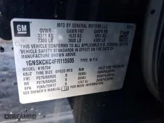 2015 Chevrolet Tahoe LTZ with VIN 1GNSKCKC4FR115935, listed as a Copart auction lot 89364335 with 132,666 mi miles and Salvage Title. Bid and sale history available at carsss.com. Image 15.