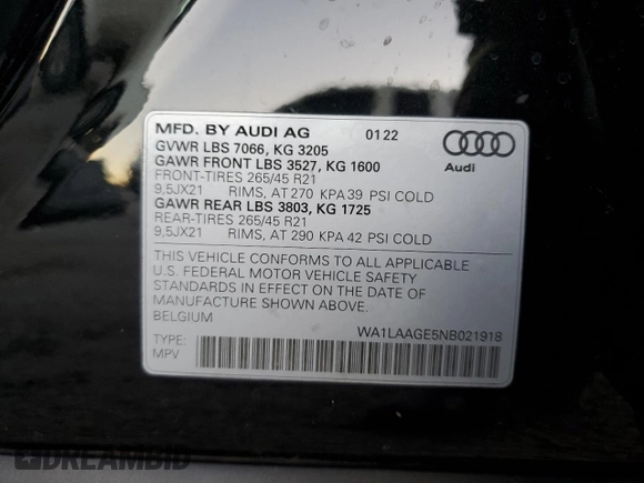 2022 Audi e-tron Premium Plus с VIN WA1LAAGE5NB021918, выставлен на аукционе Copart как лот 88352465 с пробегом 42 662 миль миль и Списание • Salvage title. История ставок и продаж доступна на DreamBid. Изображение 13.